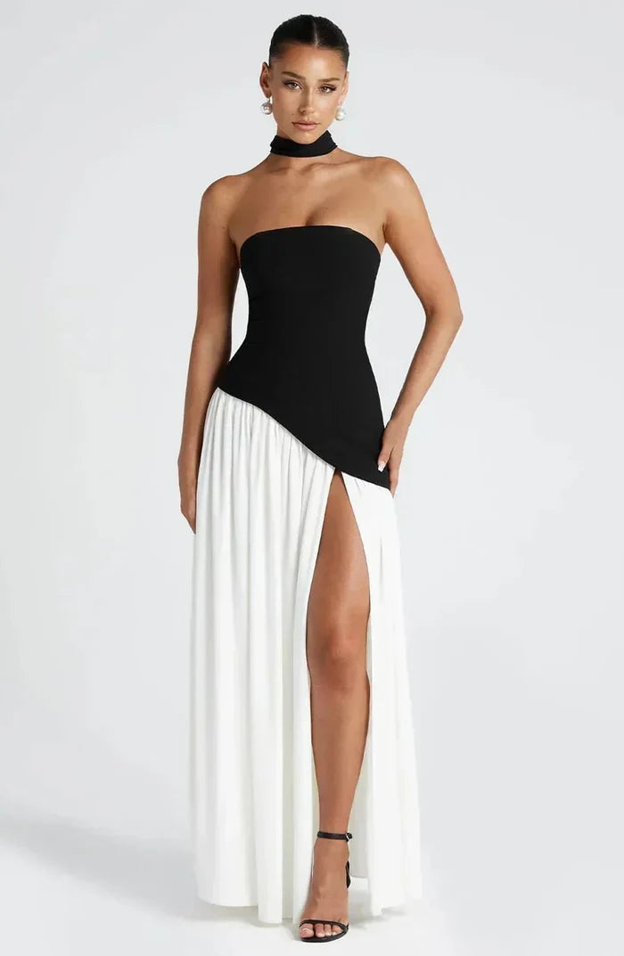 Women's Maxi Dress — Strapless High Slit Figure Hugging Fit