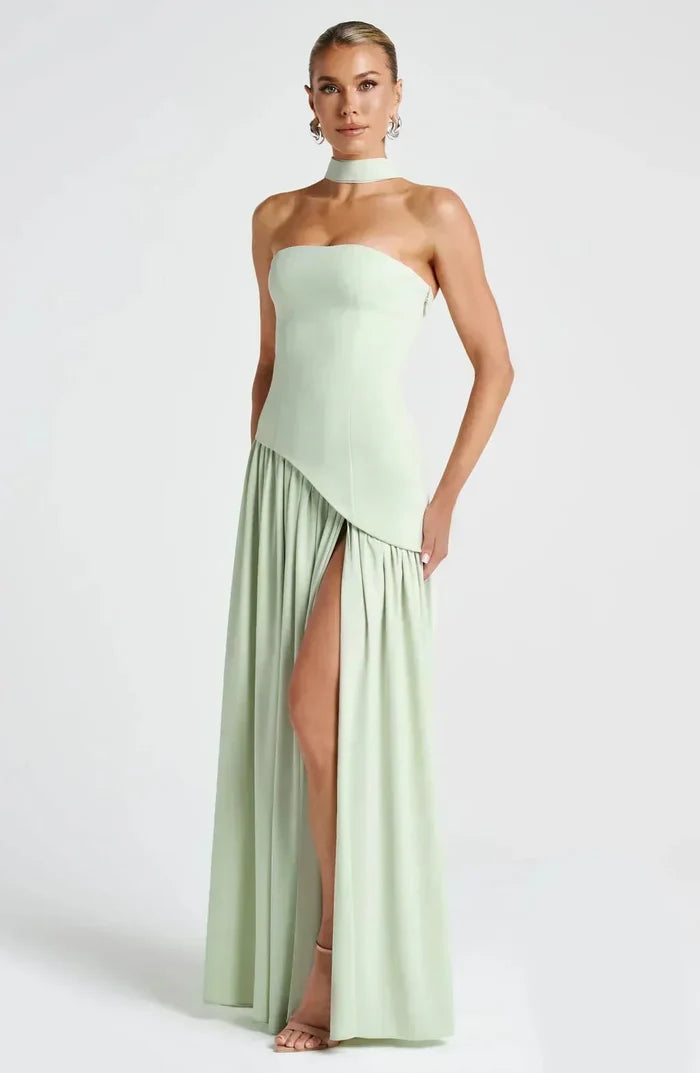 Women's Maxi Dress — Strapless High Slit Figure Hugging Fit
