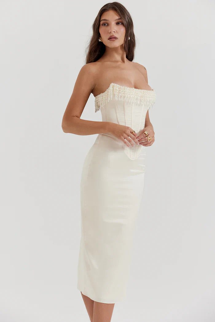 Women's Maxi Dress — Strapless Neckline Corset Bodice Design