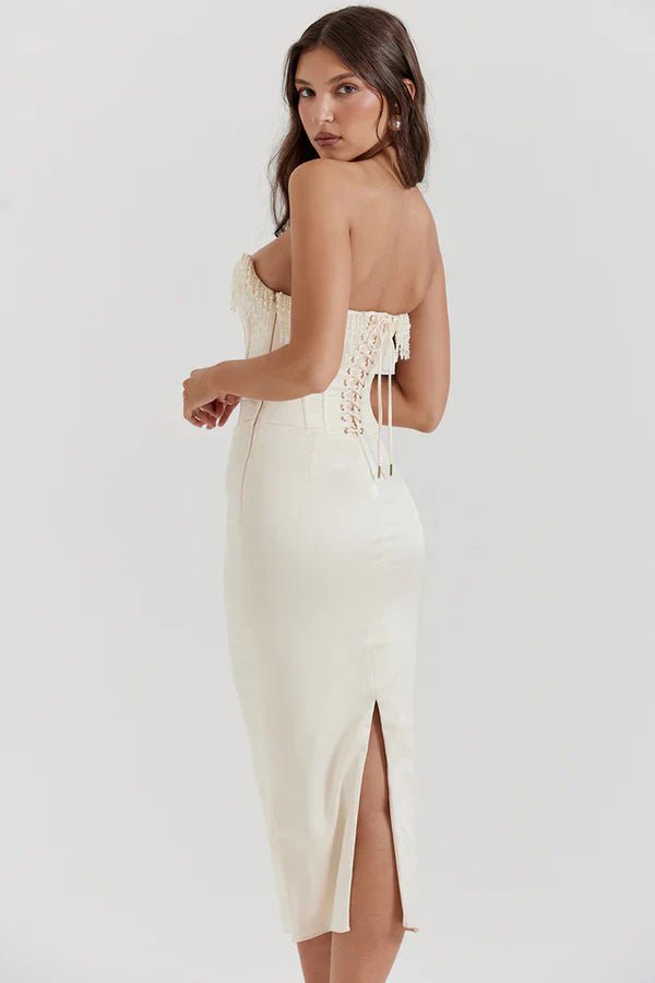 Women's Maxi Dress — Strapless Neckline Corset Bodice Design
