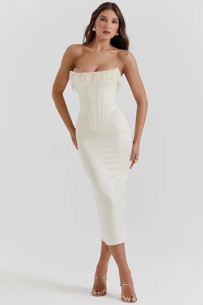 Women's Maxi Dress — Strapless Neckline Corset Bodice Design