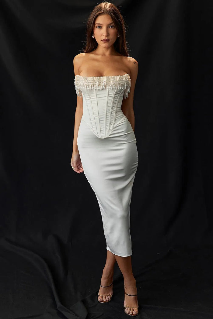 Women's Maxi Dress — Strapless Neckline Corset Bodice Design