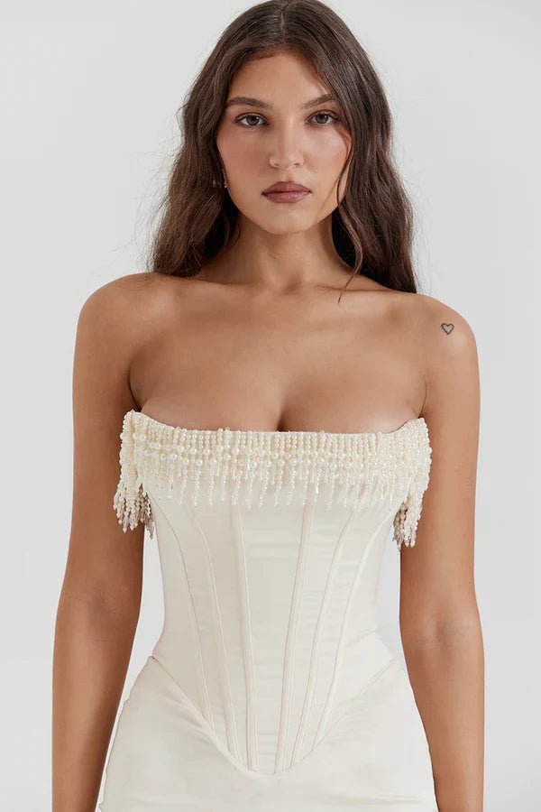 Women's Maxi Dress — Strapless Neckline Corset Bodice Design