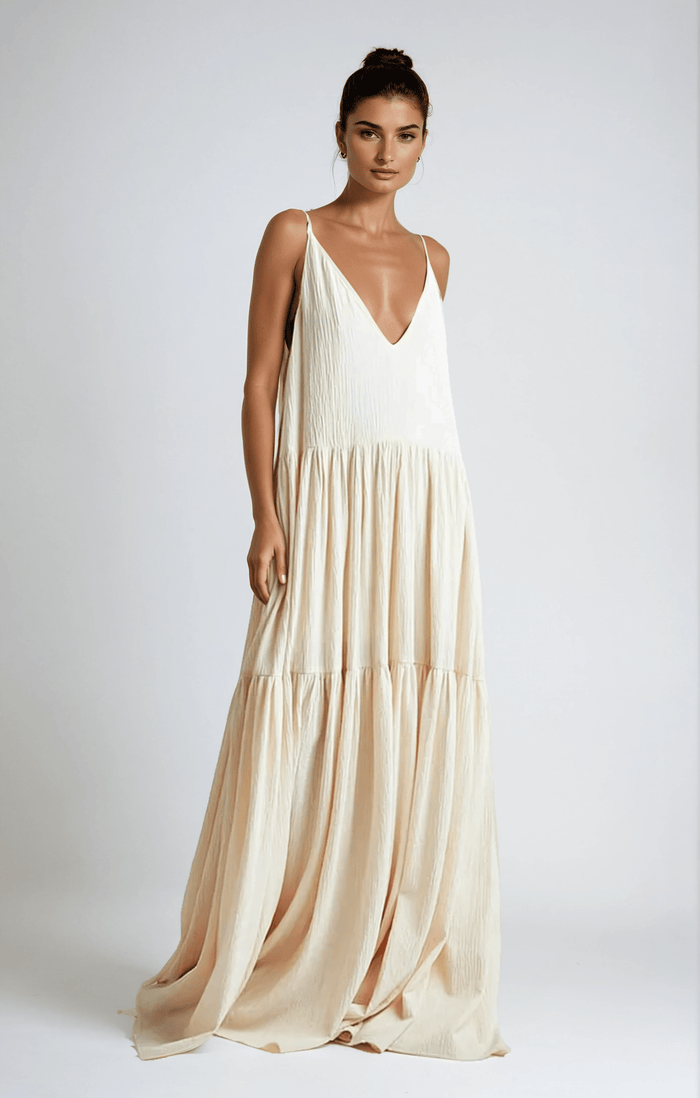 Women's Maxi Dress — Tiered Pleated Adjustable Straps Design
