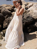 Women's Maxi Dress — Tiered Pleated Adjustable Straps Design