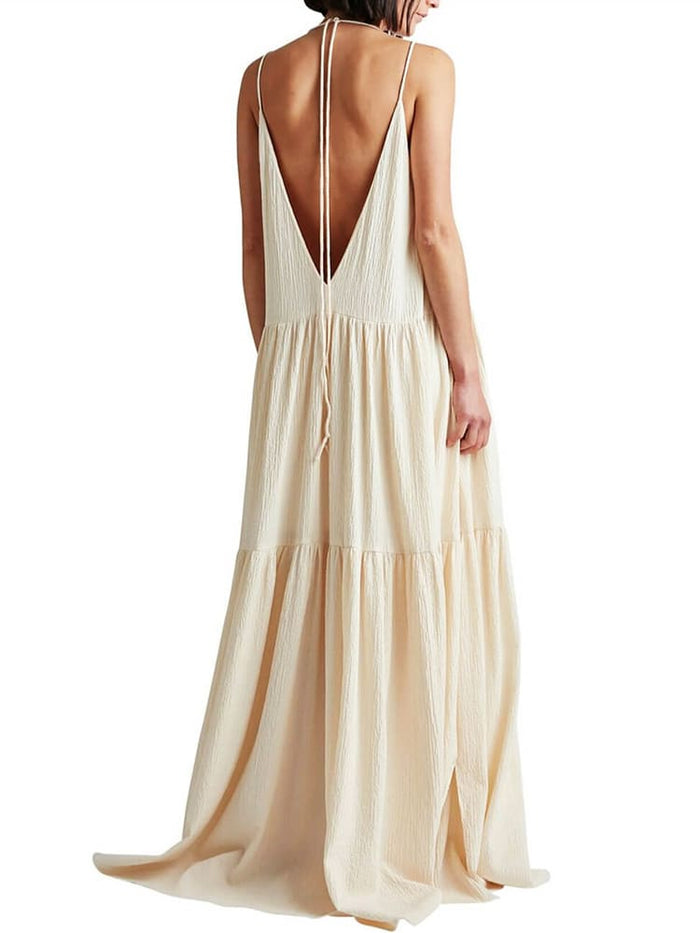 Women's Maxi Dress — Tiered Pleated Adjustable Straps Design
