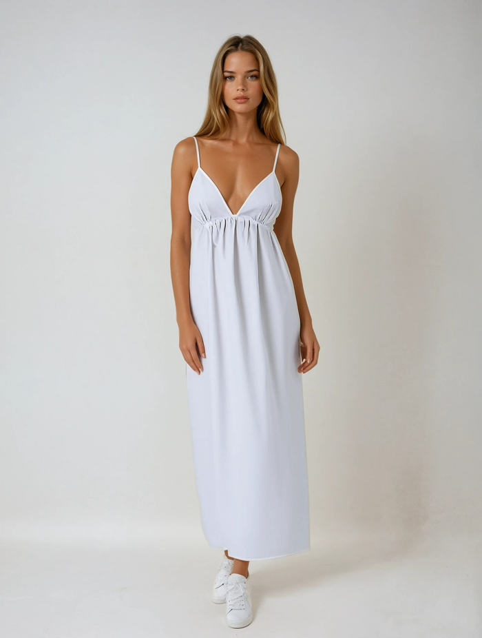 Women's Maxi Dress — V-Neck Sleeveless Open Back Full Length