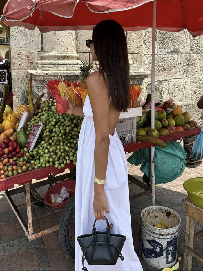 Women's Maxi Dress — V-Neck Sleeveless Open Back Full Length
