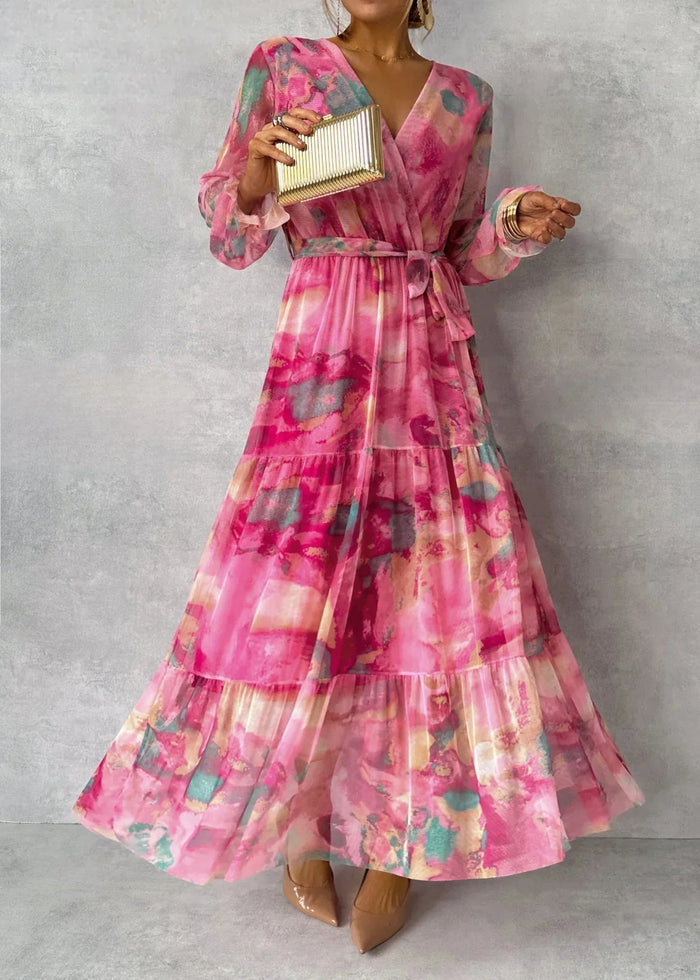 Women's Maxi Dress — Wrap Closure V-Neck Long Sleeve Design
