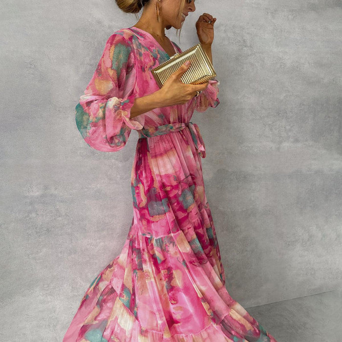 Women's Maxi Dress — Wrap Closure V-Neck Long Sleeve Design