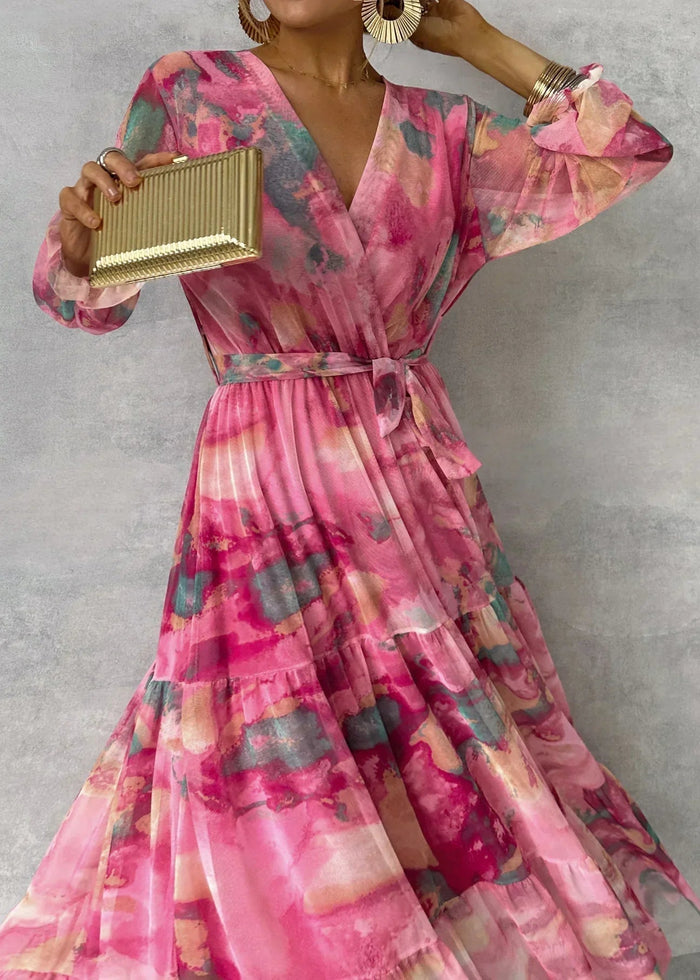 Women's Maxi Dress — Wrap Closure V-Neck Long Sleeve Design