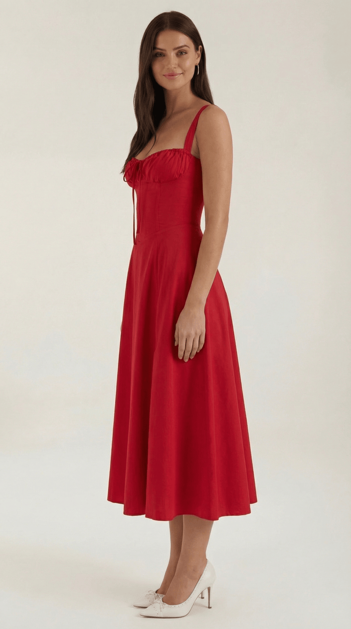 Women's Midi Dress - A-Line Sweetheart Neckline Lace-Up Front