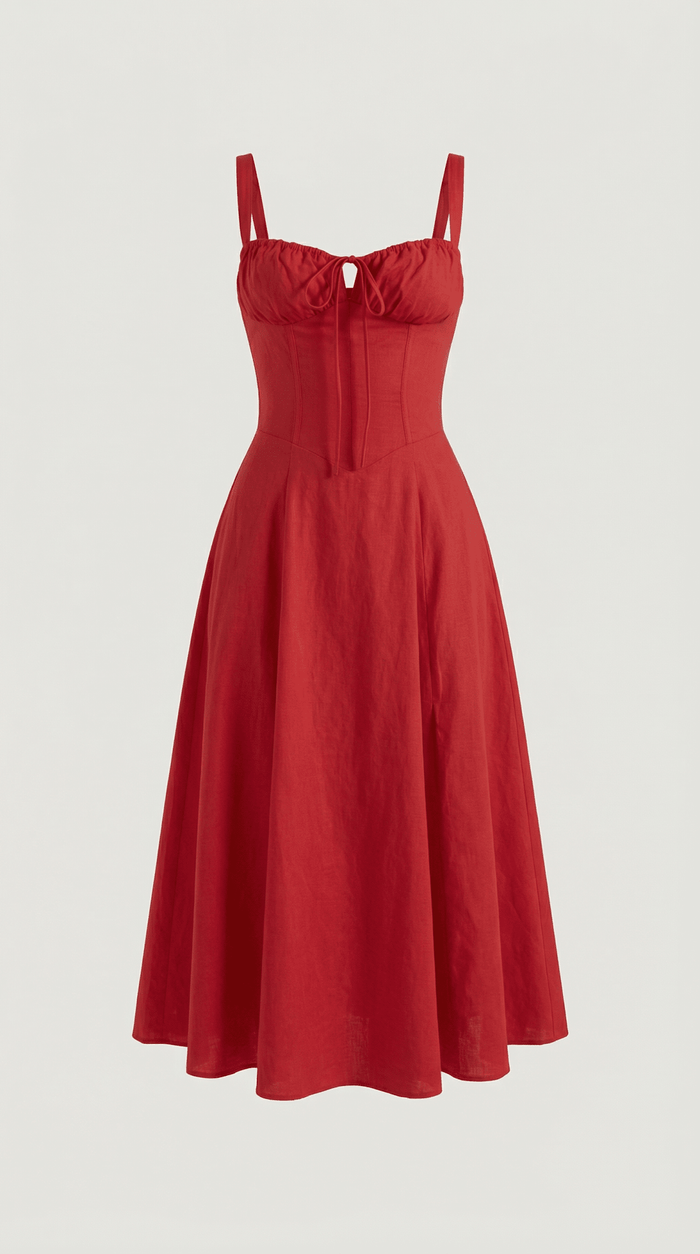 Women's Midi Dress - A-Line Sweetheart Neckline Lace-Up Front