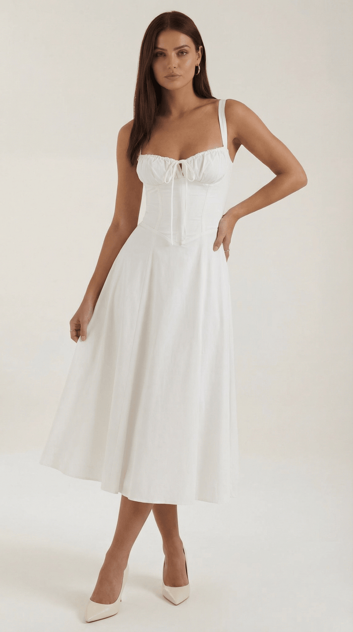Women's Midi Dress - A-Line Sweetheart Neckline Lace-Up Front