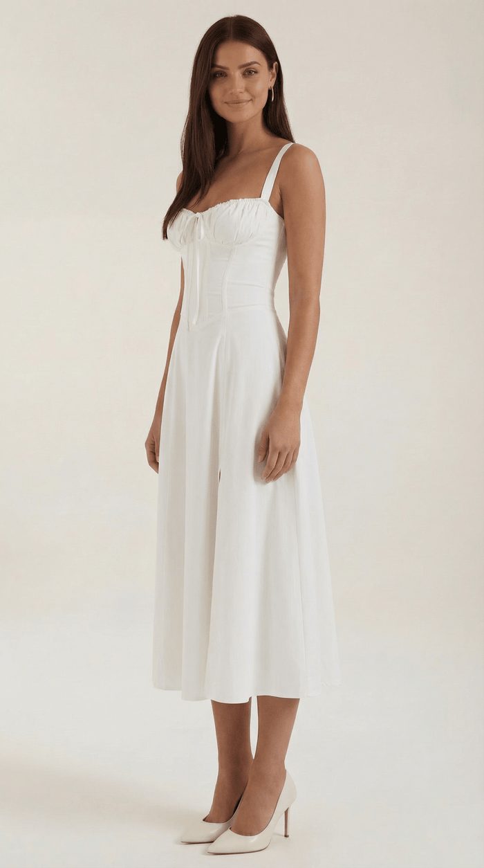 Women's Midi Dress - A-Line Sweetheart Neckline Lace-Up Front