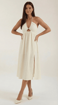 Women's Midi Dress - Adjustable Straps & Skirt Slit Detail