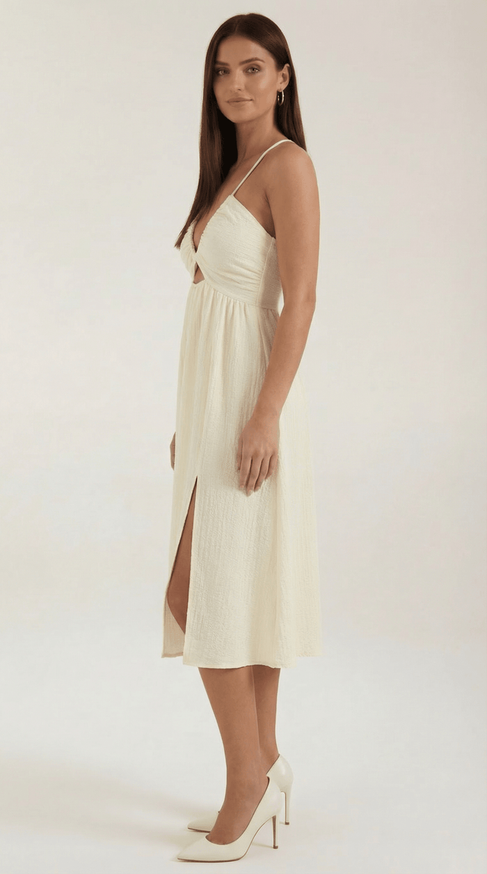 Women's Midi Dress - Adjustable Straps & Skirt Slit Detail