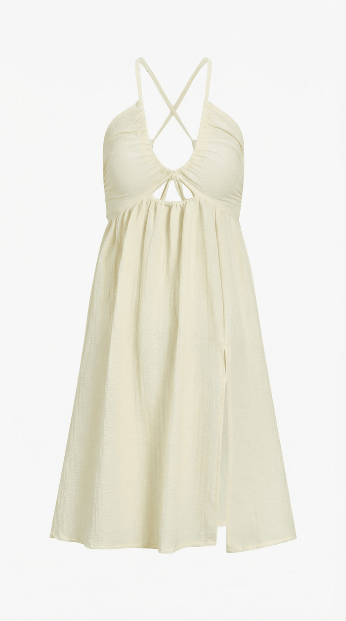 Women's Midi Dress - Adjustable Straps & Skirt Slit Detail