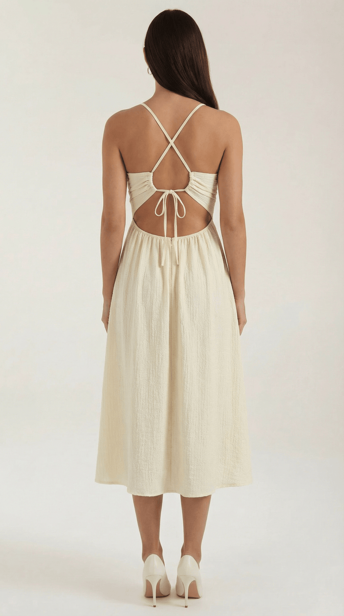 Women's Midi Dress - Adjustable Straps & Skirt Slit Detail