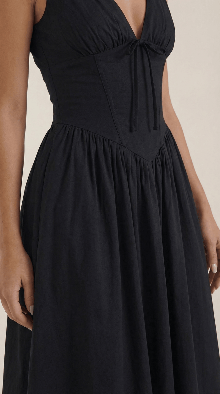 Women's Midi Dress - Fitted Bodice & V-Neckline