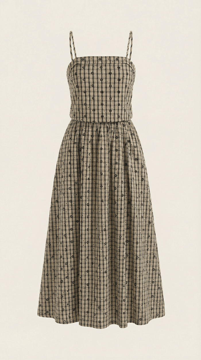 Women's Midi Dress - Square Neckline Sleeveless Loose Fit