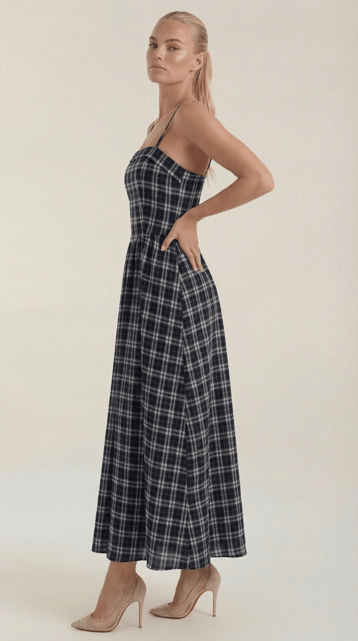 Women's Midi Dress - Square Neckline Sleeveless Loose Fit