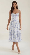Women's Midi Dress - Sweetheart Neckline Lace-Up Structured Fit