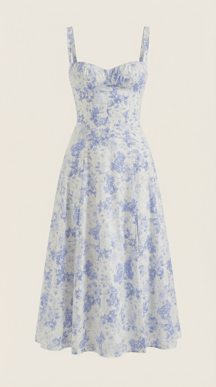 Women's Midi Dress - Sweetheart Neckline Lace-Up Structured Fit