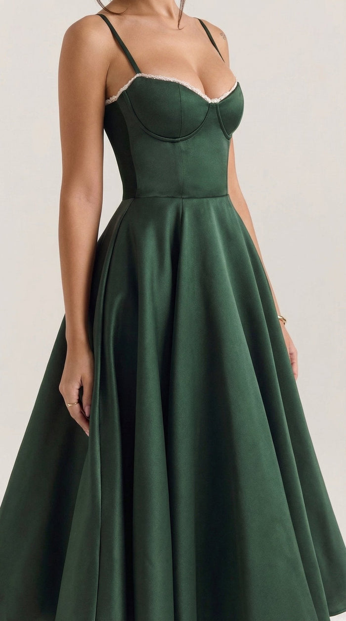 Women's Midi Dress - Sweetheart Neckline & Spaghetti Straps