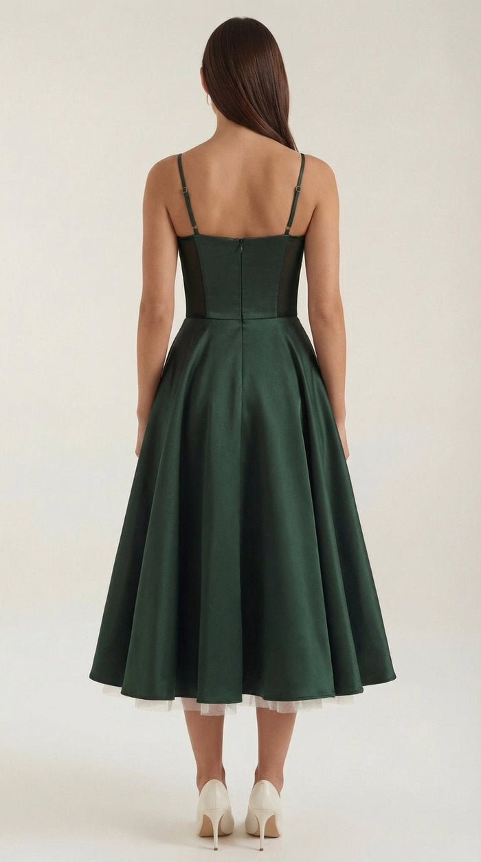 Women's Midi Dress - Sweetheart Neckline & Spaghetti Straps