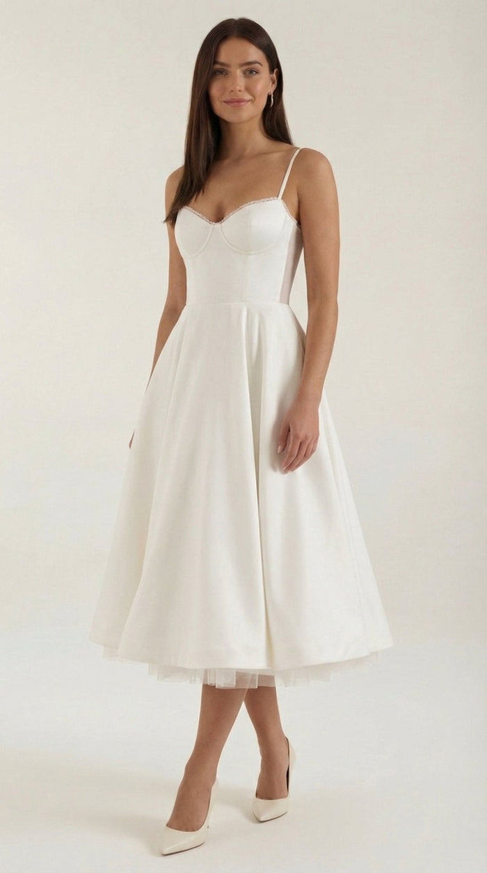 Women's Midi Dress - Sweetheart Neckline & Spaghetti Straps