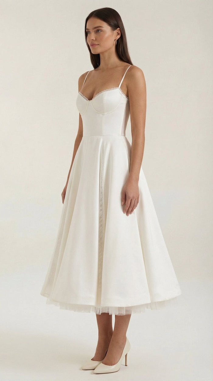 Women's Midi Dress - Sweetheart Neckline & Spaghetti Straps