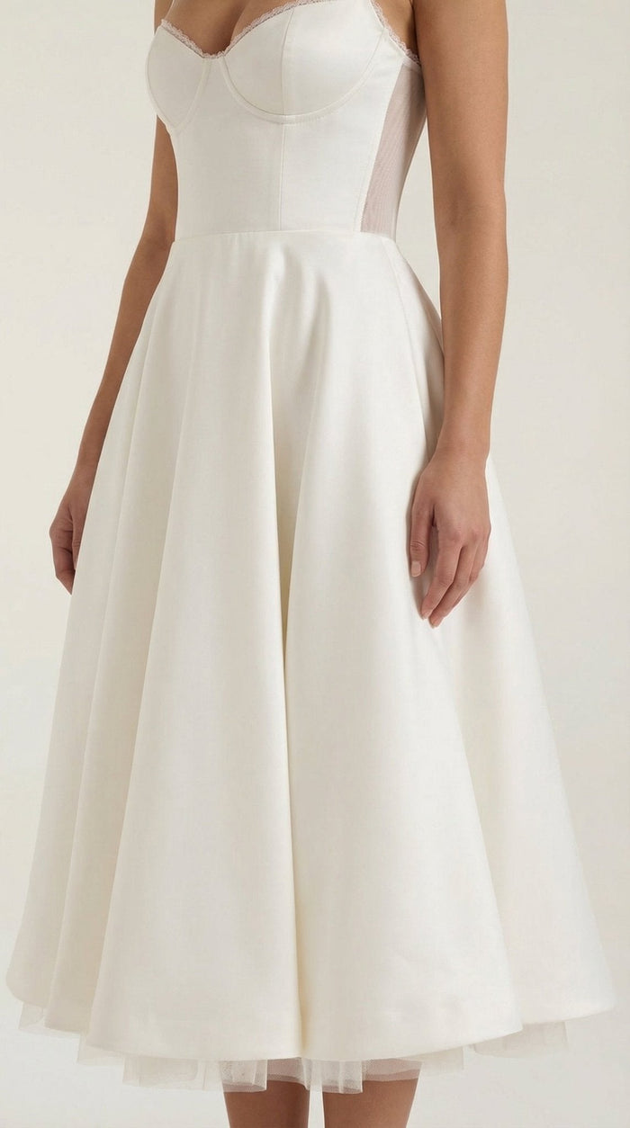 Women's Midi Dress - Sweetheart Neckline & Spaghetti Straps