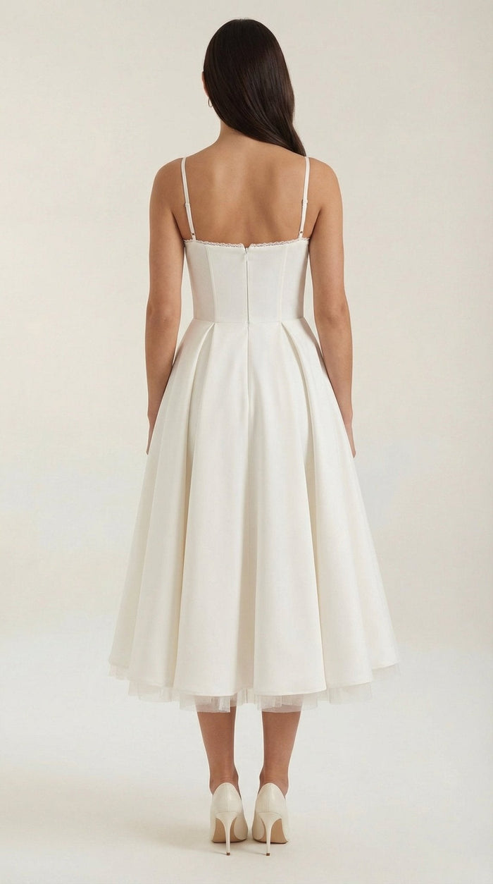 Women's Midi Dress - Sweetheart Neckline & Spaghetti Straps