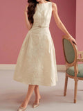 Women's Midi Dress — A-Line Fit Boat Neckline Sleeveless Belt