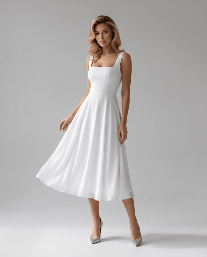 Women's Midi Dress — A-Line Structure Square Neckline Sleeveless