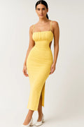 Women's Midi Dress — Bodycon Fit Strappy Pleated Detail Design