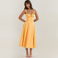 Women's Midi Dress — Corset Bodice Flared Skirt Structure