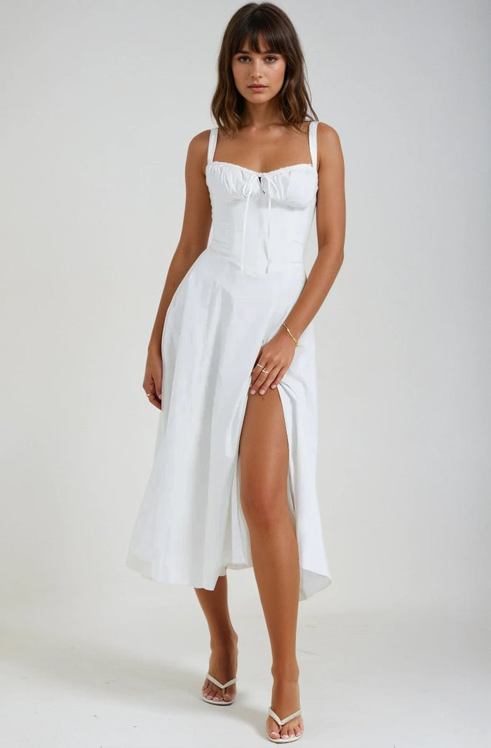 Women's Midi Dress — Corset Bodice Flared Skirt Structure