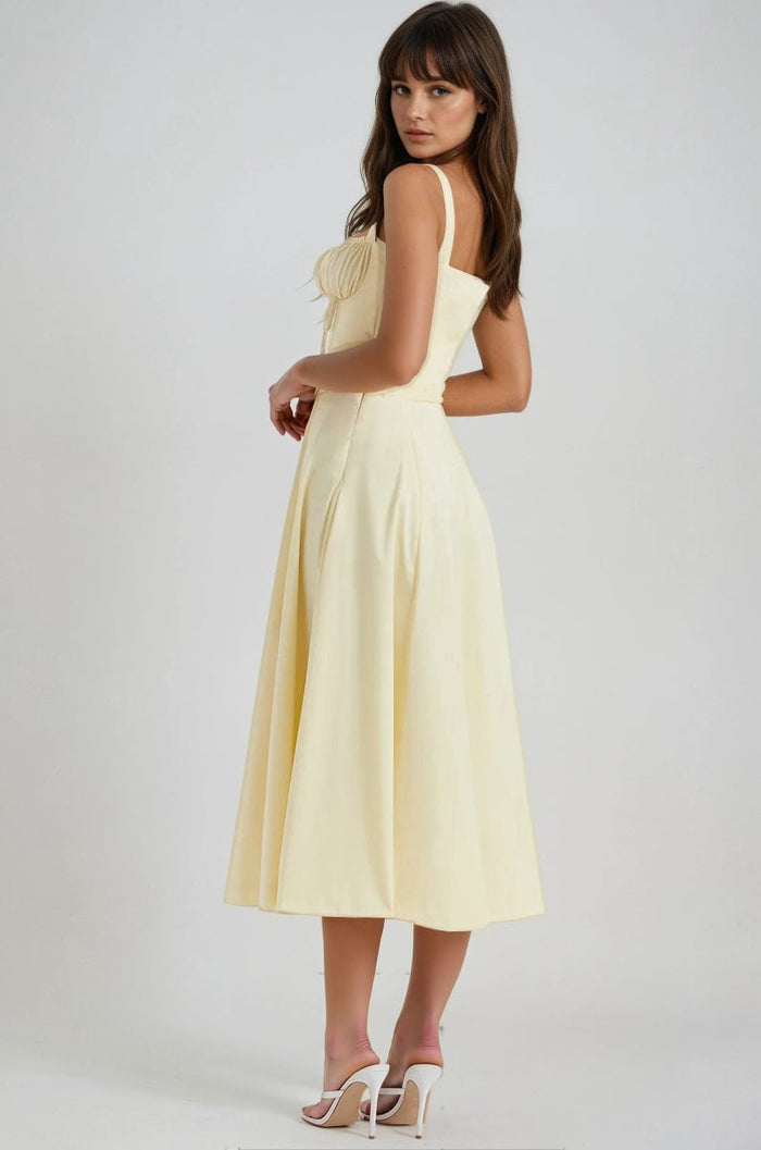 Women's Midi Dress — Corset Bodice Flared Skirt Structure