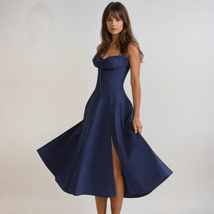 Women's Midi Dress — Corset Bodice Flared Skirt Structure