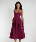Women's Midi Dress — Corset Bodice Pleated Gathered Skirt