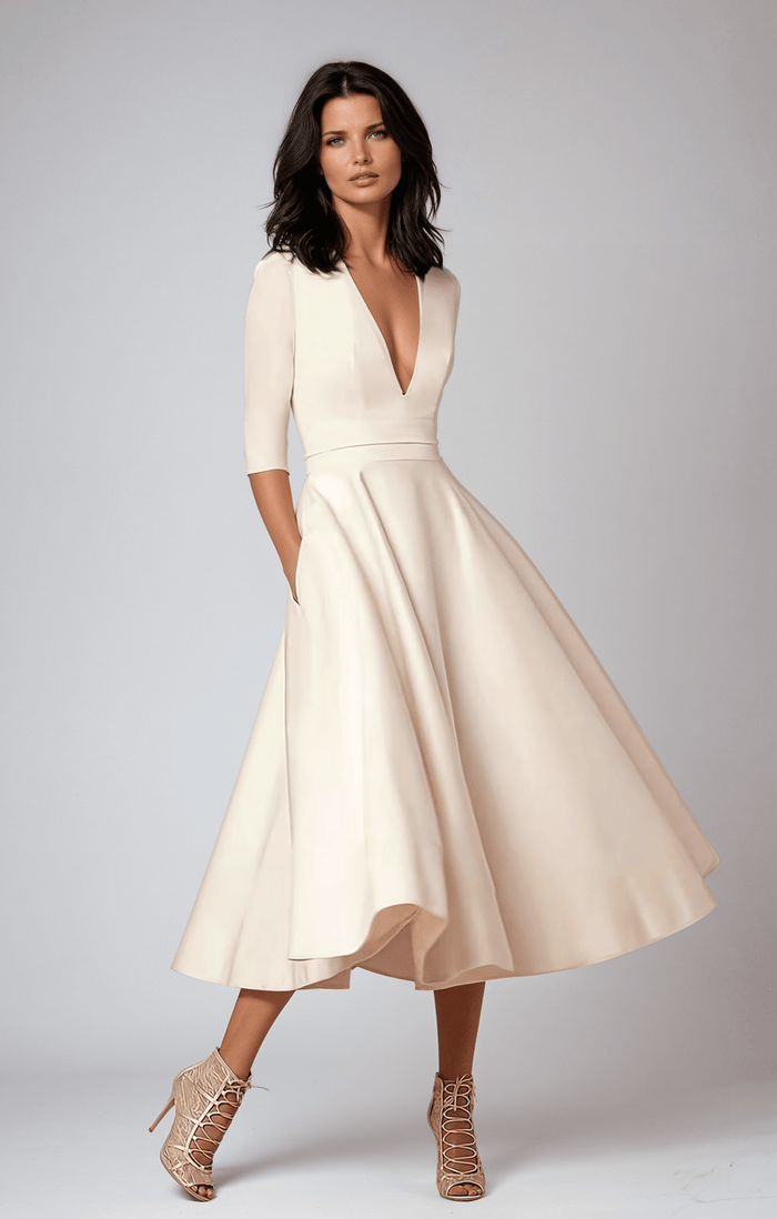 Women's Midi Dress — Flared Fit Sleeveless Round Neckline Design