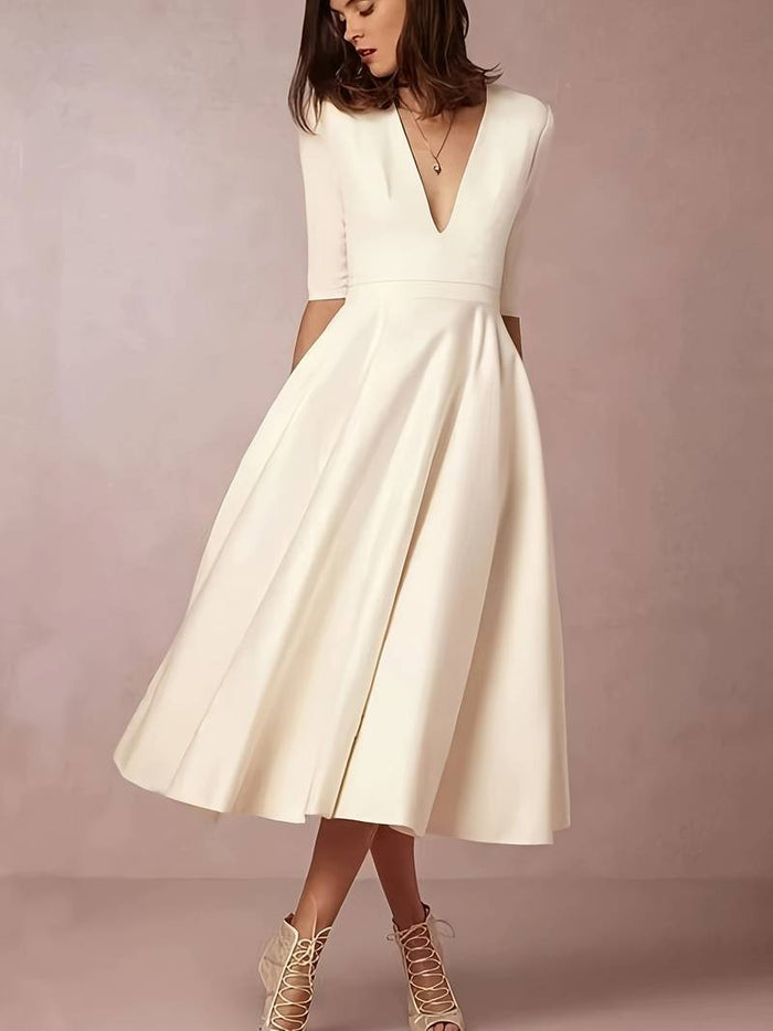 Women's Midi Dress — Flared Fit Sleeveless Round Neckline Design