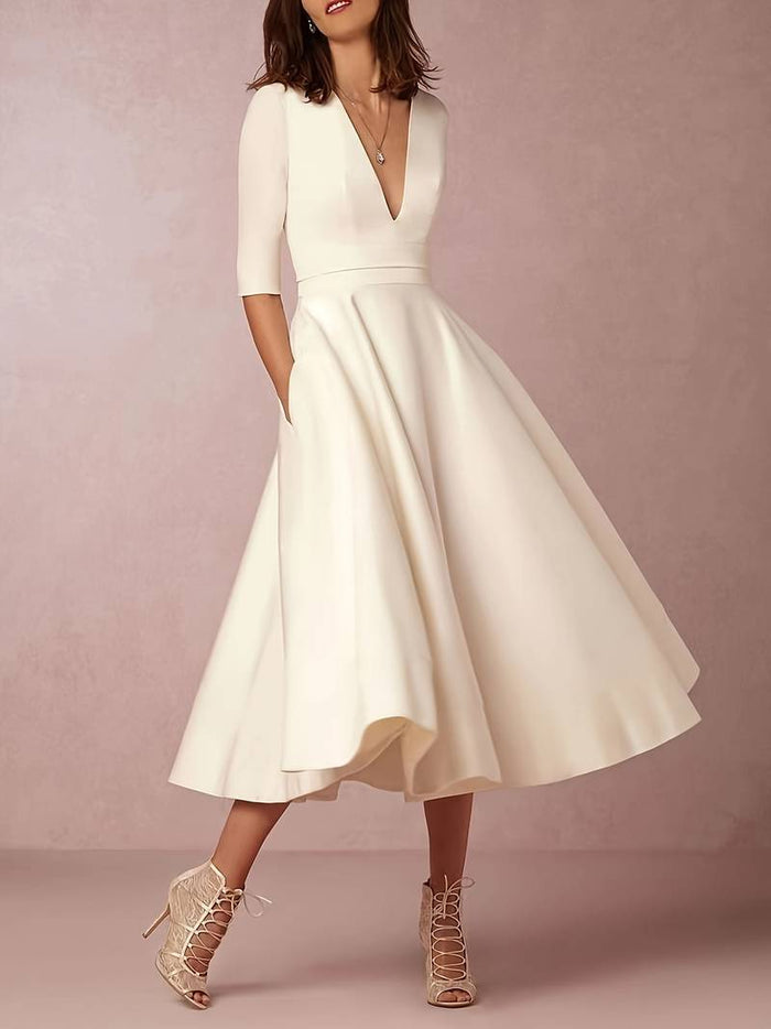 Women's Midi Dress — Flared Fit Sleeveless Round Neckline Design