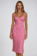 Women's Midi Dress — Floral Print Ruffle Straps Sleeveless Fit