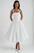 Women's Midi Dress — Halter Neckline Flared Skirt Sleeveless