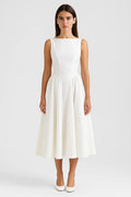 Women's Midi Dress — Open Back Short Sleeve Fitted Waist Design