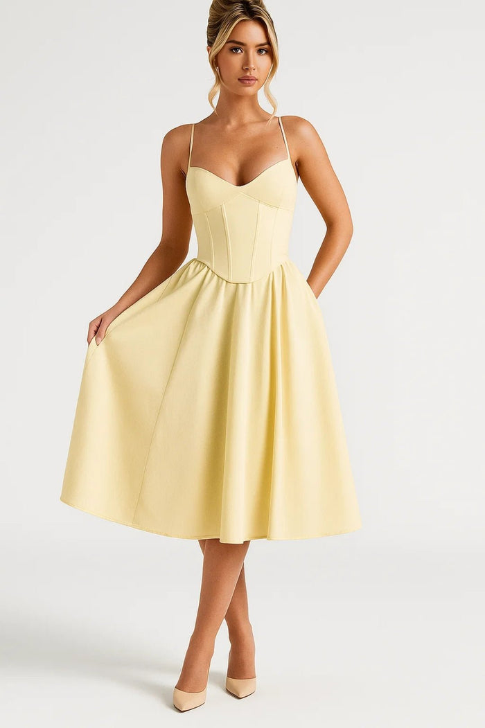 Women's Midi Dress — Spaghetti Straps Sleeveless Flared Fit