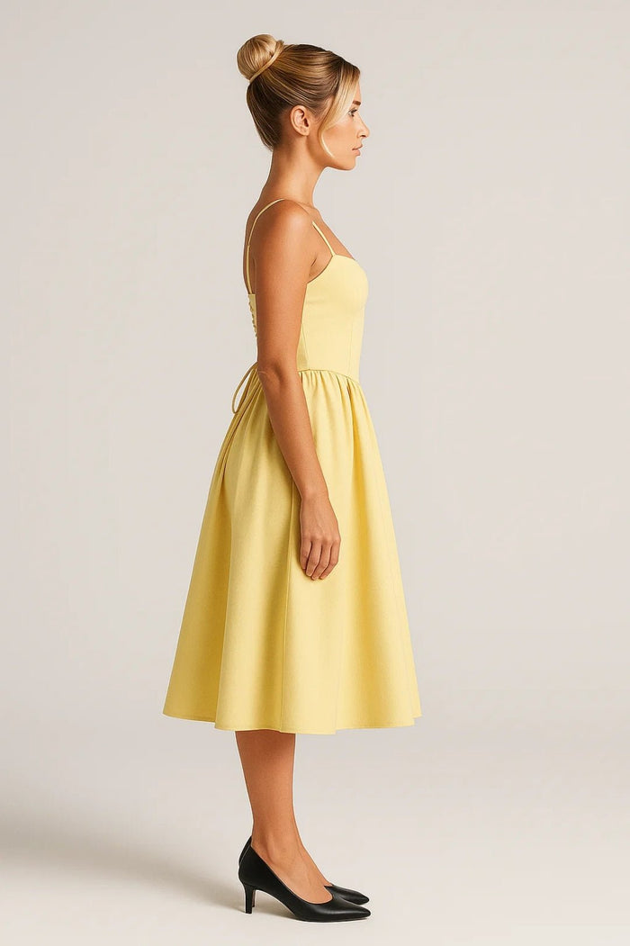Women's Midi Dress — Spaghetti Straps Sleeveless Flared Fit